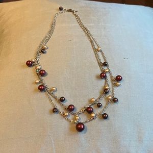 Premier Design Asymmetric Maroon and Beige Beaded Necklace